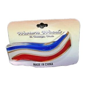 Vintage Barrette Hair Clip Patriotic Swirl Glass Handcrafted Western Woods NEW!